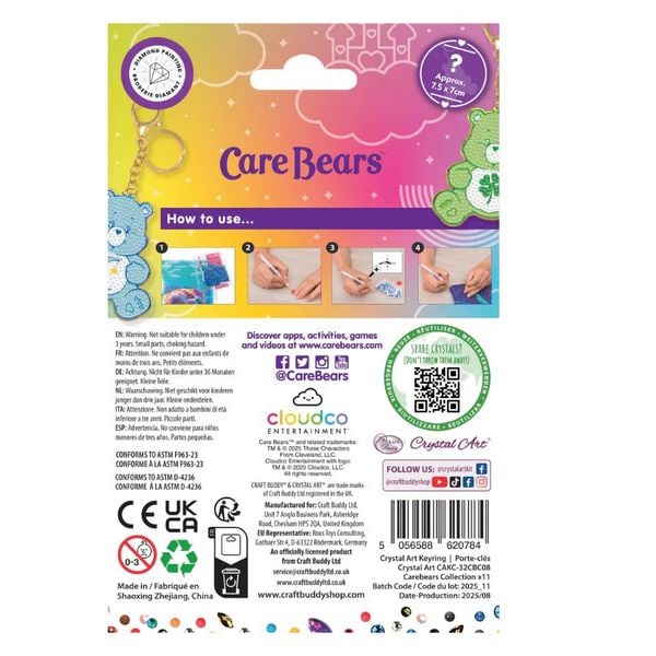 Produktbild: Craft Buddy CAKC-32CBC08 - Crystal Art Keyring, Care Bears Blind Bag, Schl&uuml;sselanh&auml;nger, Diamant-Malerei-Set