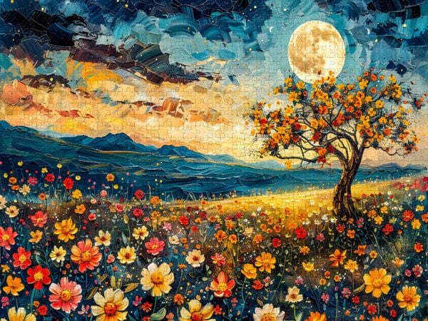Produktbild: CALVENDO Puzzle Romantische Blumenlandschaften unter n&auml;chtlichem Himmel | 1000 Teile Lege-Gr&ouml;&szlig;e 64x48cm Foto-Puzzle f&uuml;r gl&uuml;ckliche Stunden