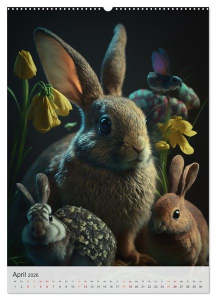 Produktbild: Lustige Hasenkinder (hochwertiger Premium Wandkalender 2026 DIN A2 hoch), Kunstdruck in Hochglanz