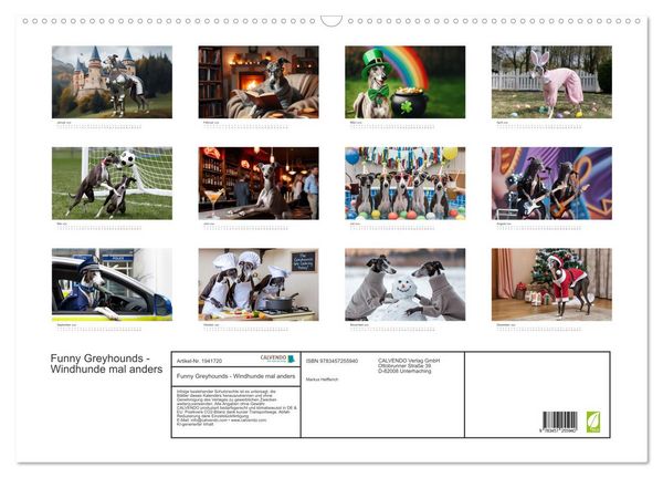 Produktbild: Funny Greyhounds - Windhunde mal anders (Wandkalender 2026 DIN A2 quer), CALVENDO Monatskalender