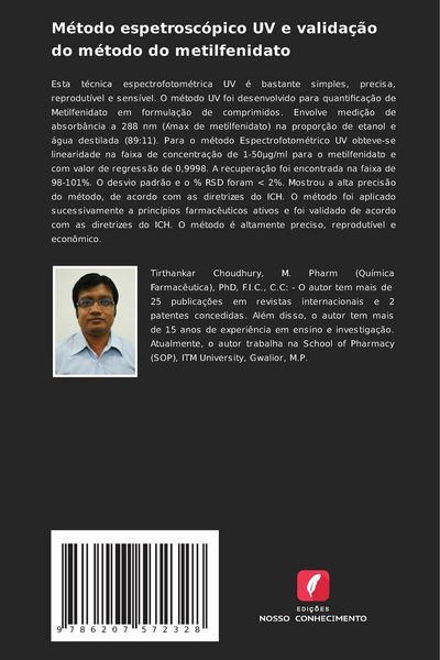 Produktbild: M&eacute;todo espetrosc&oacute;pico UV e valida&ccedil;&atilde;o do m&eacute;todo do metilfenidato