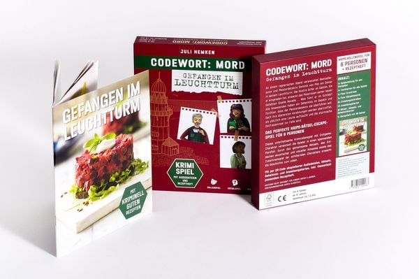 Produktbild: Codewort: Mord. Gefangen im Leuchtturm. Krimidinner-Rollenspiel und Kochbuch. F&uuml;r 6 Spieler ab 12 Jahren.