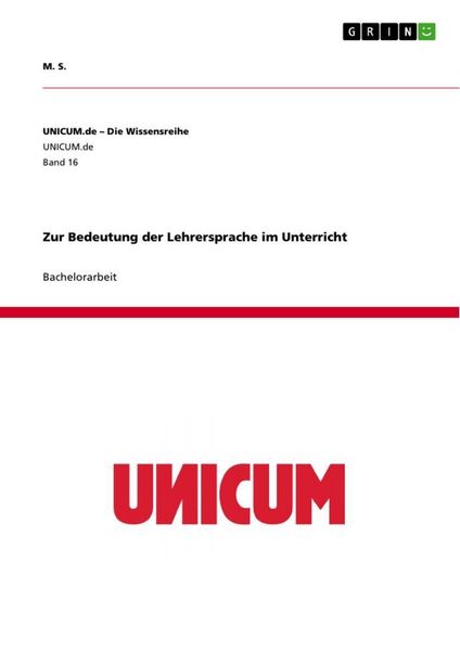 Produktbild: Zur Bedeutung der Lehrersprache im Unterricht