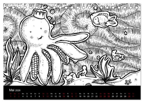 Produktbild: Bezaubernde Mini-Monster - Ein Ausmal-Kalender (Tischkalender 2026 DIN A5 quer), CALVENDO Monatskalender