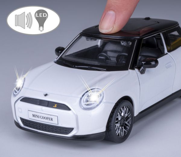 Produktbild: BMW Mini Cooper Diecast 1:28 wei&szlig; inkl. Knopfzellen