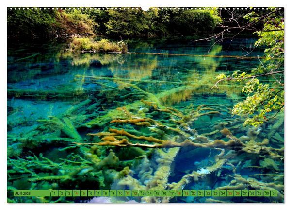 Produktbild: Die magischen Gew&auml;sser von Jiuzhaigou und Huanglong (hochwertiger Premium Wandkalender 2026 DIN A2 quer), Kunstdruck in Hochglanz