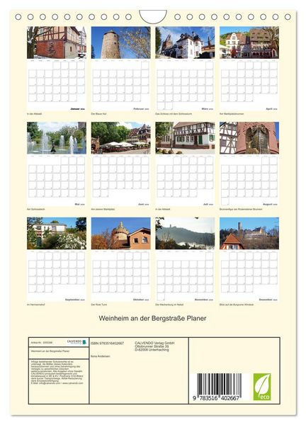 Produktbild: Weinheim an der Bergstra&szlig;e Planer (Wandkalender 2026 DIN A4 hoch), CALVENDO Monatskalender