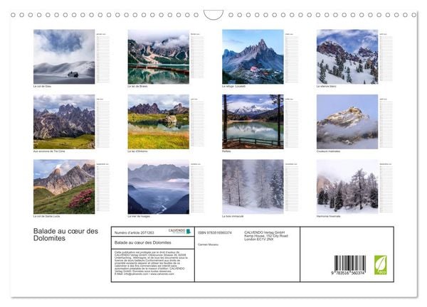 Produktbild: Balade au c&oelig;ur des Dolomites (Calendrier mural 2026 DIN A3 vertical), CALVENDO calendrier mensuel