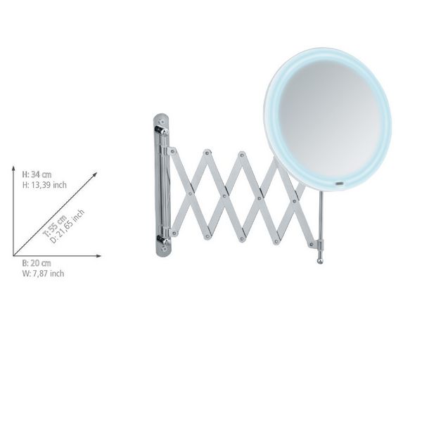 Produktbild: LED Teleskop-Wandspiegel Barona, Kosmetikspiegel, Leuchtspiegel