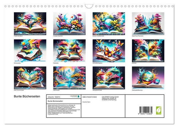 Produktbild: Bunte B&uuml;cherseiten (Wandkalender 2026 DIN A3 quer), CALVENDO Monatskalender
