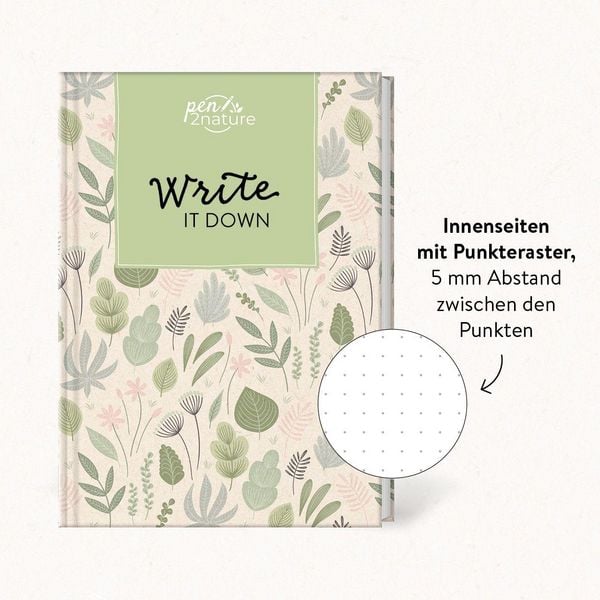 Produktbild: Write It Down &bull; Nachhaltiges Notizbuch in A5 mit Hardcover und Pflanzen-Motiv