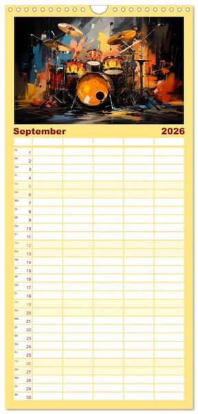Produktbild: Familienplaner 2026 - Taktvolle Kunst: Der bunte Schlagzeugkalender mit 5 Spalten (Wandkalender, 21 x 45 cm) CALVENDO