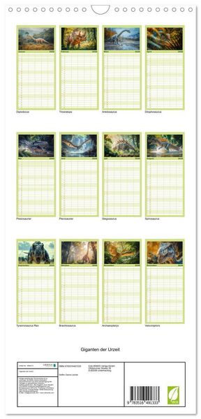 Produktbild: Familienplaner 2026 - Giganten der Urzeit mit 5 Spalten (Wandkalender, 21 x 45 cm) CALVENDO