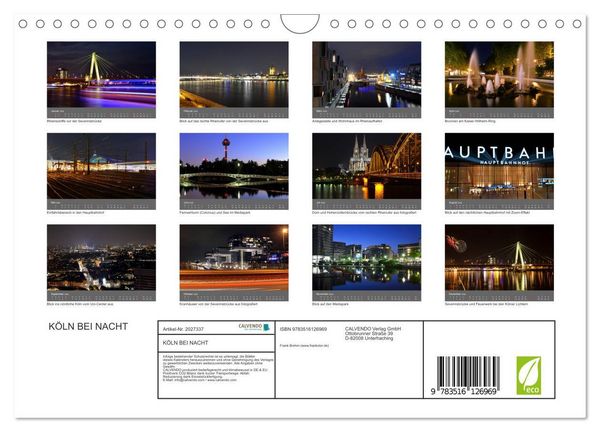 Produktbild: K&Ouml;LN BEI NACHT (Wandkalender 2026 DIN A4 quer), CALVENDO Monatskalender
