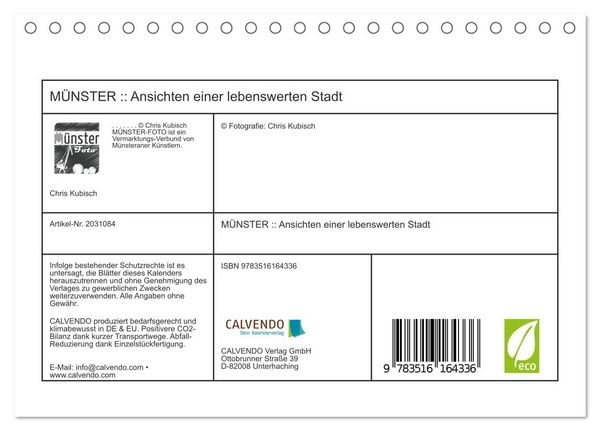 Produktbild: M&Uuml;NSTER :: Ansichten einer lebenswerten Stadt (Tischkalender 2026 DIN A5 quer), CALVENDO Monatskalender