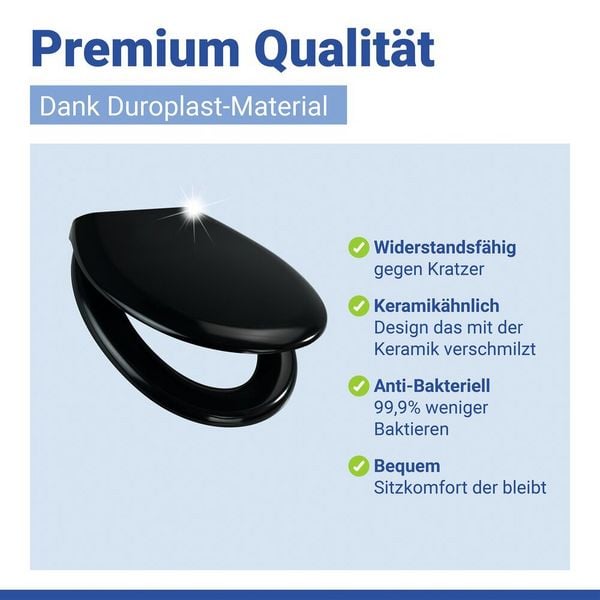 Produktbild: WC Sitz Mod. Rieti Schwarz, stabiler Toilettensitz mit Absenkautomatik
