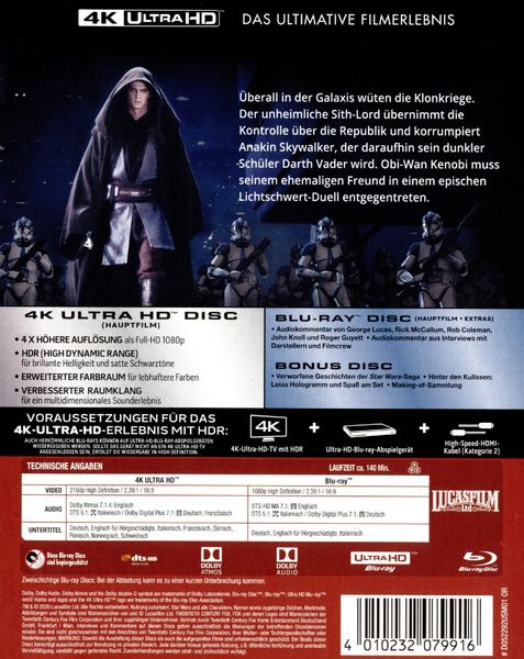 Produktbild: Star Wars Episode 3 - Die Rache der Sith (4K Ultra HD) (+ Blu-ray 2D) (+ Bonus-Blu-ray)