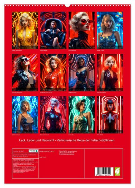 Produktbild: Lack, Leder und Neonlicht - Verf&uuml;hrerische Reize der Fetisch-G&ouml;ttinnen (hochwertiger Premium Wandkalender 2026 DIN A2 hoch), Kunstdruck in Hochglanz