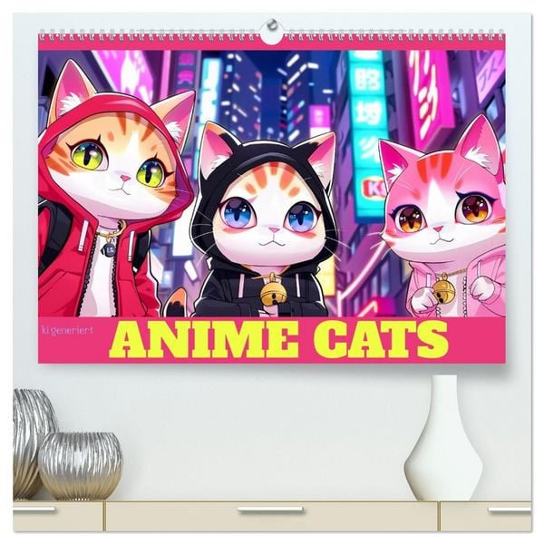 Anime Cats (hochwertiger Premium Wandkalender 2026 DIN A2 quer), Kunstdruck in Hochglanz