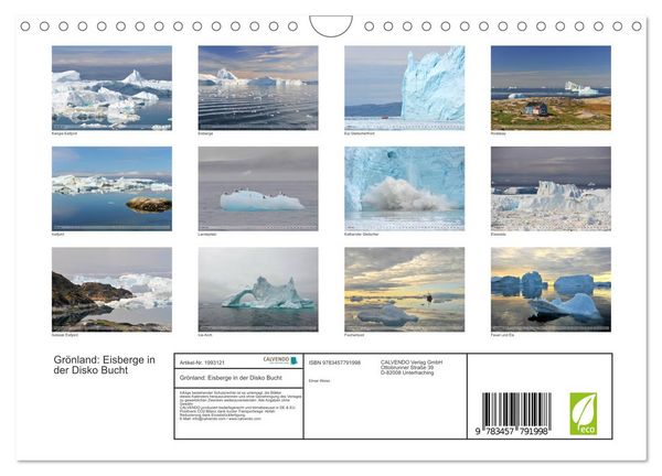 Produktbild: Gr&ouml;nland: Eisberge in der Disko Bucht (Wandkalender 2026 DIN A4 quer), CALVENDO Monatskalender