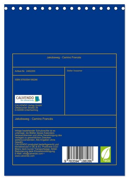 Produktbild: Jakobsweg - Camino Franc&eacute;s (Tischkalender 2027 DIN A5 hoch), CALVENDO Monatskalender