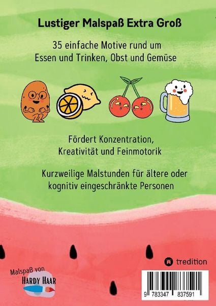Produktbild: Malbuch f&uuml;r Senioren, Erwachsene, Malanf&auml;nger, Sehbehinderte Lustige Lebensmittel Geschenk f&uuml;r Rentner, Demenzbetreuung, Seniorenarbeit