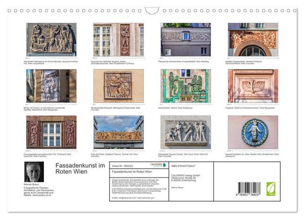 Produktbild: Fassadenkunst im Roten Wien (Wandkalender 2026 DIN A3 quer), CALVENDO Monatskalender
