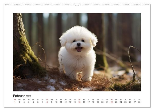 Produktbild: Bichon fris&eacute;, wei&szlig;e H&uuml;ndchen mit lockigem Haar (Wandkalender 2026 DIN A2 quer), CALVENDO Monatskalender