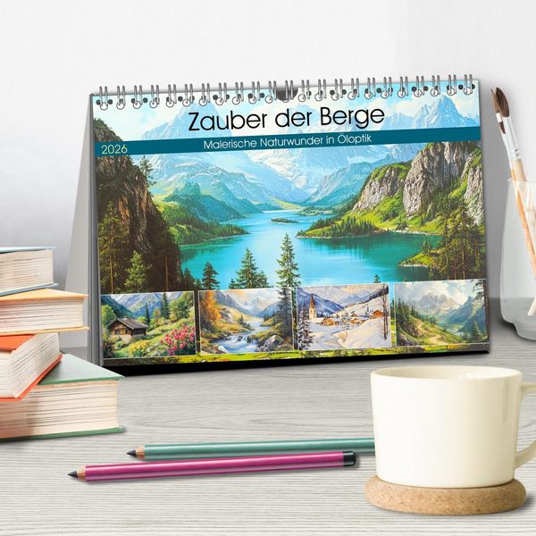 Produktbild: Zauber der Berge. Malerische Naturwunder in &Ouml;loptik (Tischkalender 2026 DIN A5 quer), CALVENDO Monatskalender
