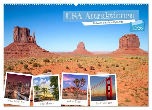 USA ATTRAKTIONEN Urbanes und Naturhighlights (Wandkalender 2026 DIN A2 quer), CALVENDO Monatskalender