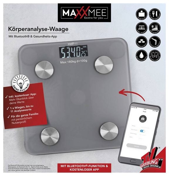 Produktbild: Maxxmee Personenwaage 00272 digital W&auml;gebereich (max.)=180kg