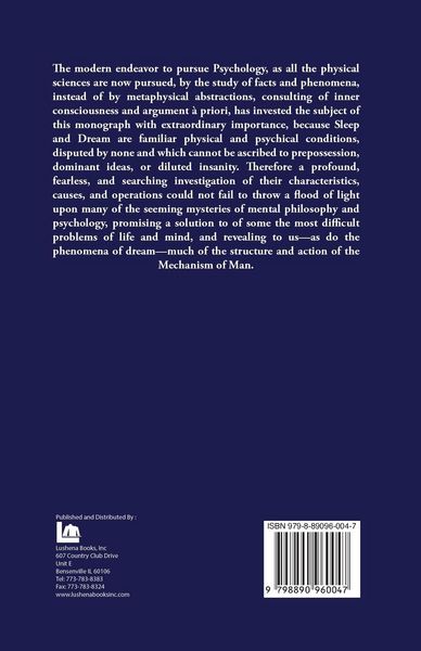 Produktbild: A Monograph on Sleep and Dream Their Physiology and Psychology