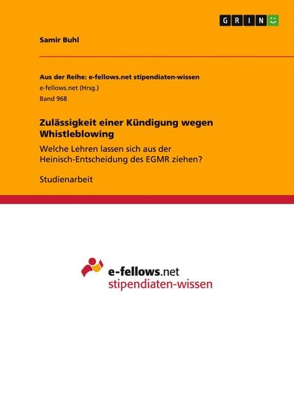 Produktbild: Zul&auml;ssigkeit einer K&uuml;ndigung wegen Whistleblowing
