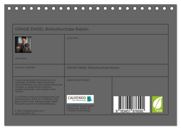 Produktbild: GRAUE ENGEL Britischkurzhaar-Katzen (Tischkalender 2026 DIN A5 quer), CALVENDO Monatskalender