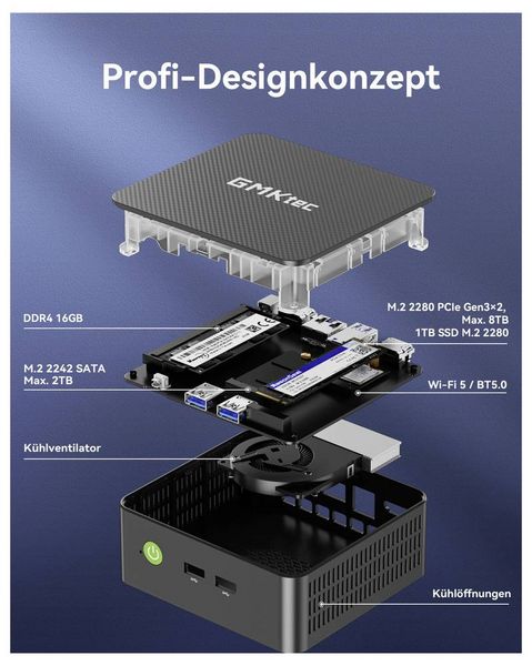 Produktbild: GMKtec Mini PC G3S-1 Intel&reg; Processor N95 8+256GB Intel&reg; Processor N95 3.4GHz 8GB RAM 256GB SSD Intel UHD Graphics Win 11 Pro G3S