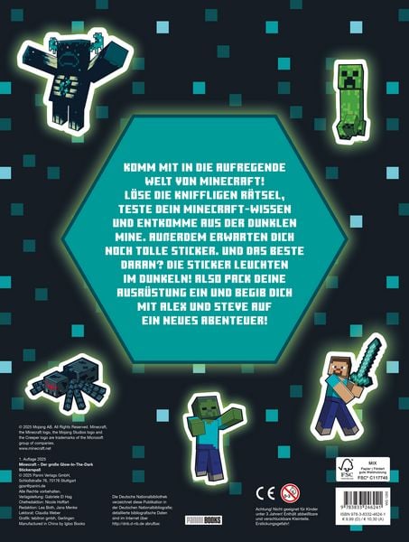 Produktbild: Minecraft: Der gro&szlig;e Glow-in-the-Dark Stickerspa&szlig;: Stickern - R&auml;tseln - Ausmalen
