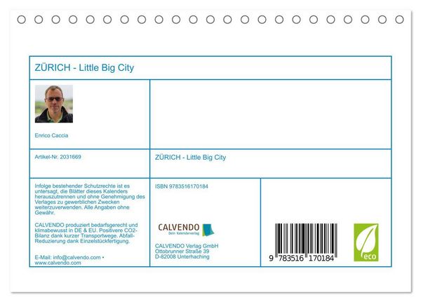 Produktbild: Z&Uuml;RICH - Little Big City (Tischkalender 2026 DIN A5 quer), CALVENDO Monatskalender