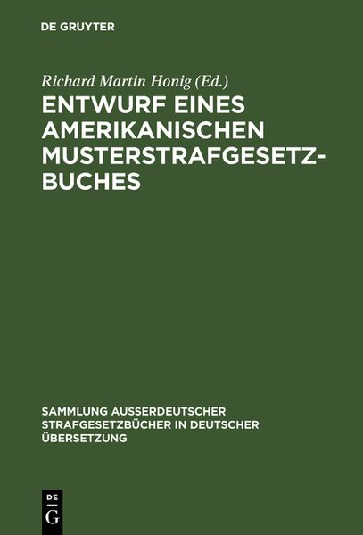 Produktbild: Entwurf eines amerikanischen Musterstrafgesetzbuches