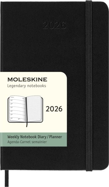 Produktbild: Moleskine 12 Monate Wochen Notizkalender 2026, Pocket/A6, 1 Wo = 1 Seite, rechts linierte Seite, fester Einband, Schwarz