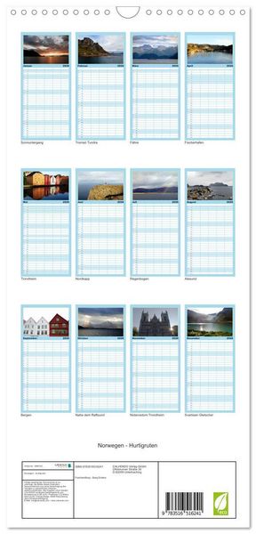 Produktbild: Familienplaner 2026 - Norwegen - Hurtigruten mit 5 Spalten (Wandkalender, 21 x 45 cm) CALVENDO