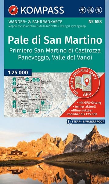 Produktbild: KOMPASS Wanderkarte 653 Pale di San Martino, Primiero San Martino di Castrozza, Paneveggio, Valle del Vanoi 1:25.000