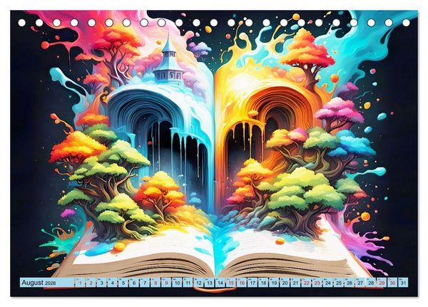 Produktbild: Bunte B&uuml;cherseiten (Tischkalender 2026 DIN A5 quer), CALVENDO Monatskalender