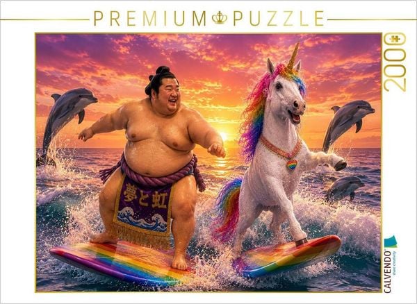 CALVENDO Puzzle Ein Motiv aus dem Kalender Sumoringer und Einhorn - Fantastische Freunde | 2000 Teile Lege-Größe 90x67cm Foto-Puzzle für glückliche Stunden
