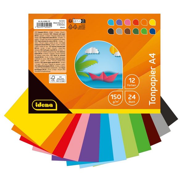 Produktbild: Idena Tonpapier 150g/m&sup2; 2x12 Farben DIN A4