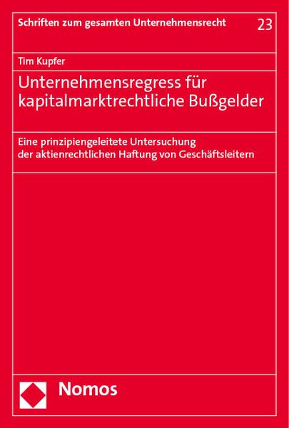 Produktbild: Unternehmensregress f&uuml;r kapitalmarktrechtliche Bu&szlig;gelder