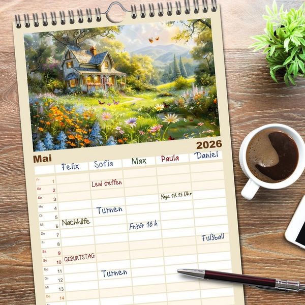 Produktbild: Familienplaner 2026 - Kleine Cottages - Romantische Fantasieh&auml;uschen mit 5 Spalten (Wandkalender, 21 x 45 cm) CALVENDO