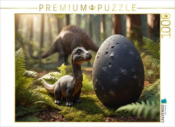 CALVENDO Puzzle Niedliches Dinobaby vor einem Dinosaurierei | 1000 Teile Lege-Größe 64x48cm Foto-Puzzle für glückliche Stunden