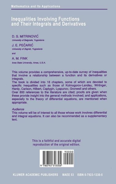 Produktbild: Inequalities Involving Functions and Their Integrals and Derivatives