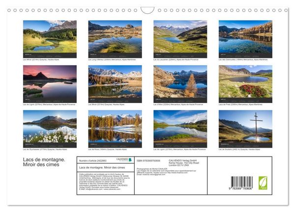 Produktbild: Lacs de montagne. Miroir des cimes (Calendrier mural 2027 DIN A3 vertical), CALVENDO calendrier mensuel
