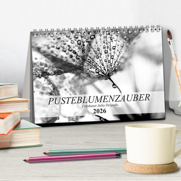 Produktbild: Pusteblumenzauber in schwarzwei&szlig; (Tischkalender 2026 DIN A5 quer), CALVENDO Monatskalender